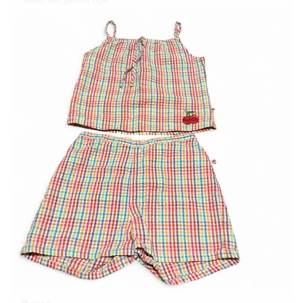 OshKosh 6x Girls 2Pc Outfit Plaid‎ Tank Top Shorts Cherry Seersucker